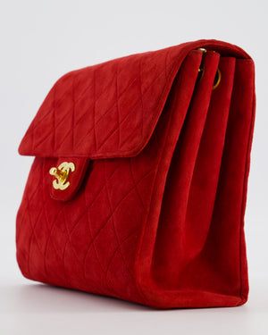 *RARE & HOT* Chanel Red Vintage Quilted Single Flap Shoulder Bag in Suede with 24K Gold Hardware