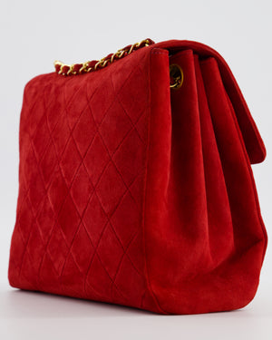 *RARE & HOT* Chanel Red Vintage Quilted Single Flap Shoulder Bag in Suede with 24K Gold Hardware