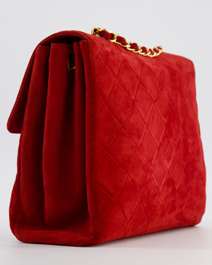 *RARE & HOT* Chanel Red Vintage Quilted Single Flap Shoulder Bag in Suede with 24K Gold Hardware