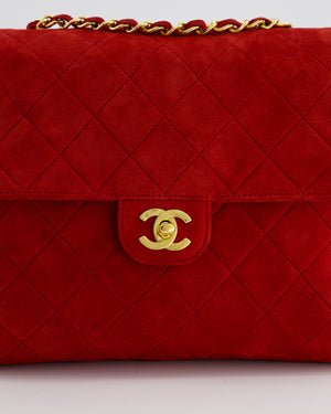 *RARE & HOT* Chanel Red Vintage Quilted Single Flap Shoulder Bag in Suede with 24K Gold Hardware