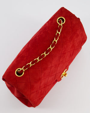 *RARE & HOT* Chanel Red Vintage Quilted Single Flap Shoulder Bag in Suede with 24K Gold Hardware