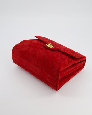 *RARE & HOT* Chanel Red Vintage Quilted Single Flap Shoulder Bag in Suede with 24K Gold Hardware