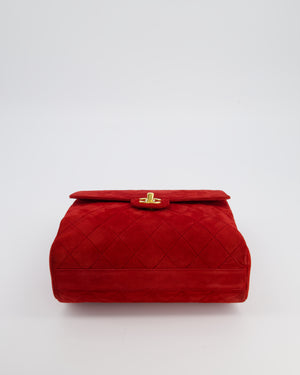 *RARE & HOT* Chanel Red Vintage Quilted Single Flap Shoulder Bag in Suede with 24K Gold Hardware