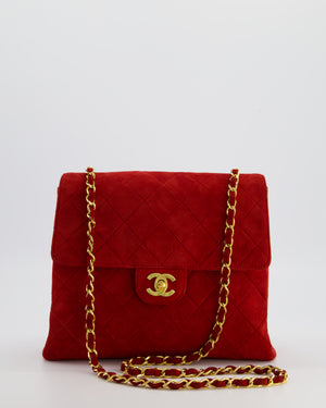 *RARE & HOT* Chanel Red Vintage Quilted Single Flap Shoulder Bag in Suede with 24K Gold Hardware