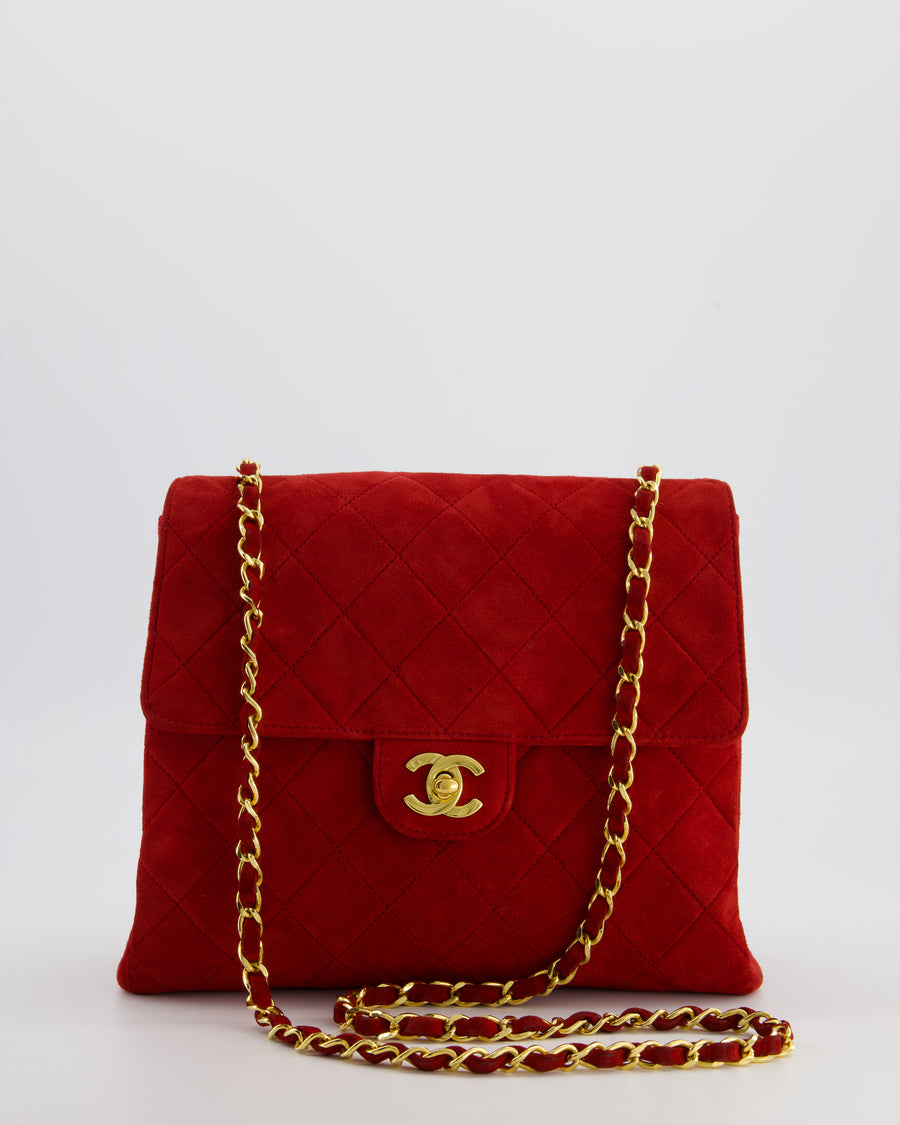 *RARE & HOT* Chanel Red Vintage Quilted Single Flap Shoulder Bag in Suede with 24K Gold Hardware