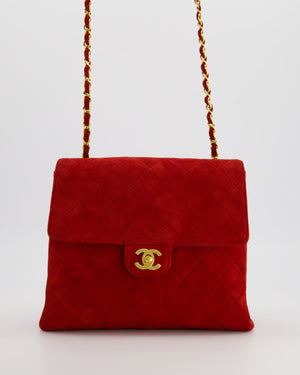 *RARE & HOT* Chanel Red Vintage Quilted Single Flap Shoulder Bag in Suede with 24K Gold Hardware