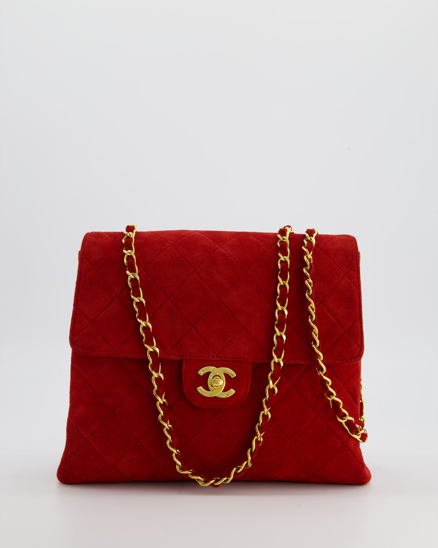*RARE & HOT* Chanel Red Vintage Quilted Single Flap Shoulder Bag in Suede with 24K Gold Hardware