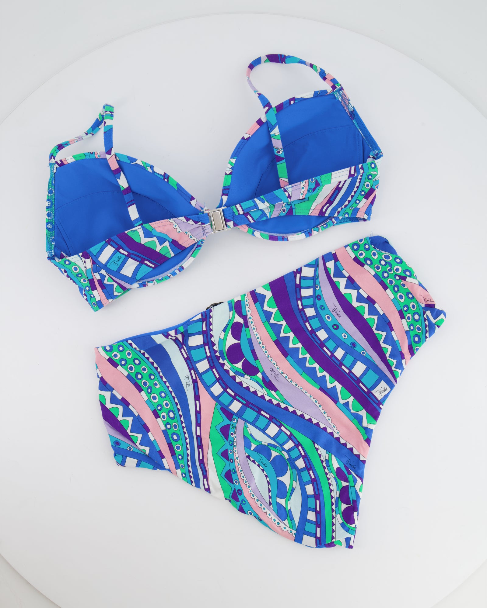 Emilio Pucci Blue and Multicolour Two Piece Bikini Set Size IT 44