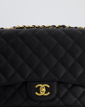 Chanel Black Jumbo Classic Single Flap Bag in Caviar Leather with Gold Hardware