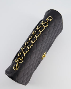 Chanel Black Jumbo Classic Single Flap Bag in Caviar Leather with Gold Hardware