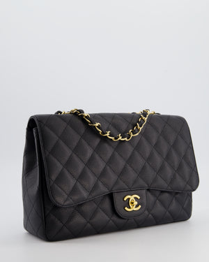 Chanel Black Jumbo Classic Single Flap Bag in Caviar Leather with Gold Hardware