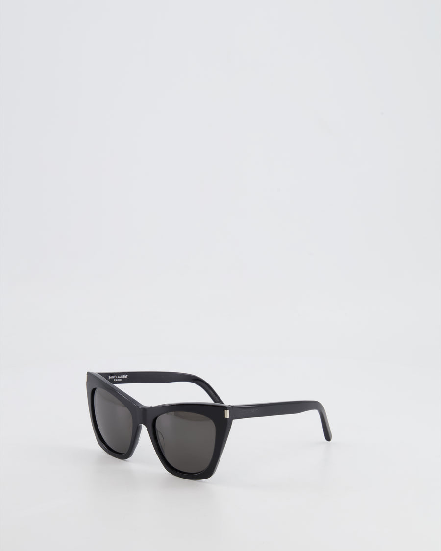 Saint Laurent Black Cat Eye Sunglasses with Engraved Logo Detail