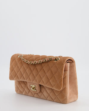 Chanel Caramel Medium Classic Double Flap Bag in Suede Leather with Champagne Gold Hardware