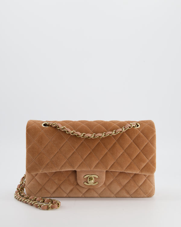 Chanel Caramel Medium Classic Double Flap Bag in Suede Leather with Champagne Gold Hardware