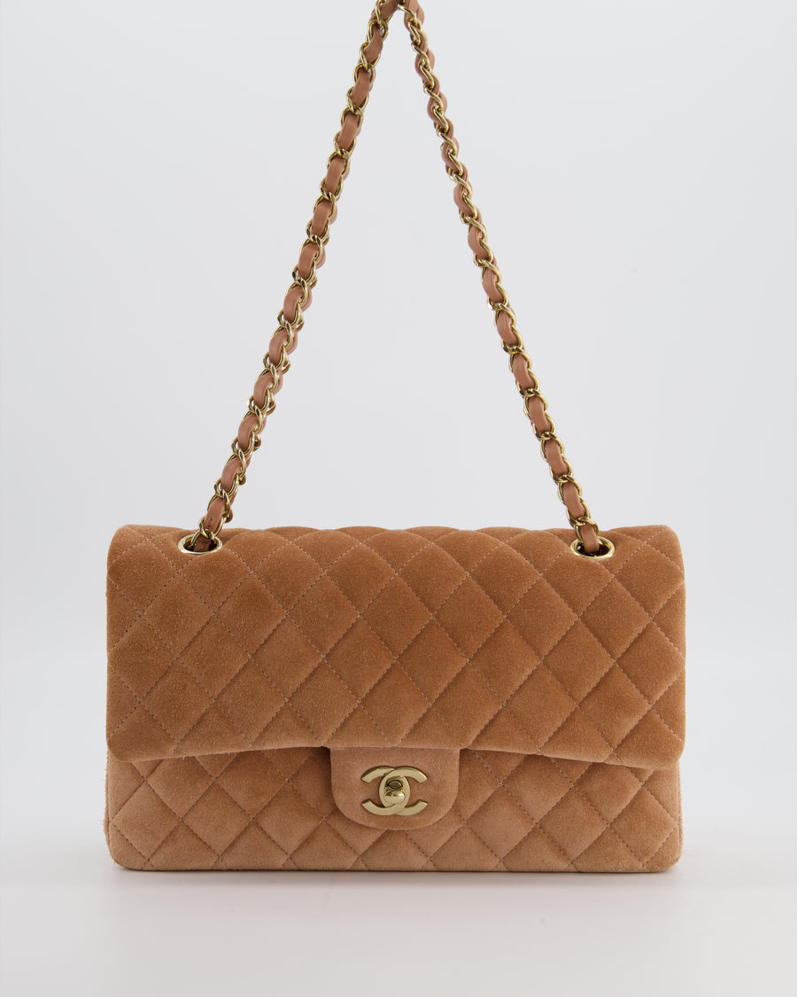 Chanel Caramel Medium Classic Double Flap Bag in Suede Leather with Champagne Gold Hardware