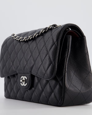 Chanel Black Jumbo Classic Double Flap Bag in Caviar Leather with Silver Hardware
