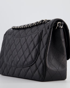 Chanel Black Jumbo Classic Double Flap Bag in Caviar Leather with Silver Hardware