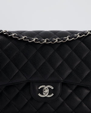Chanel Black Jumbo Classic Double Flap Bag in Caviar Leather with Silver Hardware