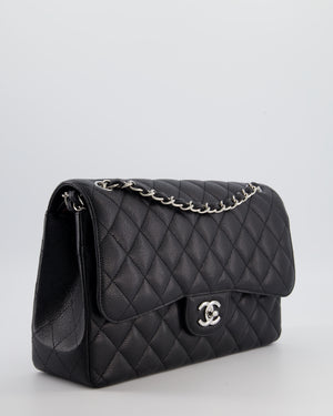 Chanel Black Jumbo Classic Double Flap Bag in Caviar Leather with Silver Hardware