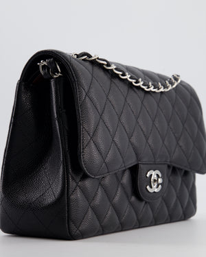 Chanel Black Jumbo Classic Double Flap Bag in Caviar Leather with Silver Hardware