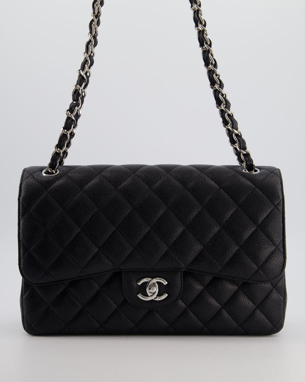 Chanel Black Jumbo Classic Double Flap Bag in Caviar Leather with Silver Hardware