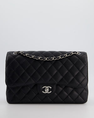 Chanel Black Jumbo Classic Double Flap Bag in Caviar Leather with Silver Hardware