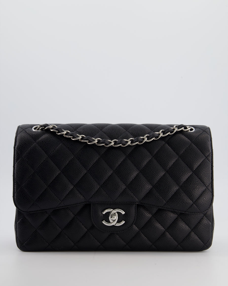 Chanel Black Jumbo Classic Double Flap Bag in Caviar Leather with Silver Hardware