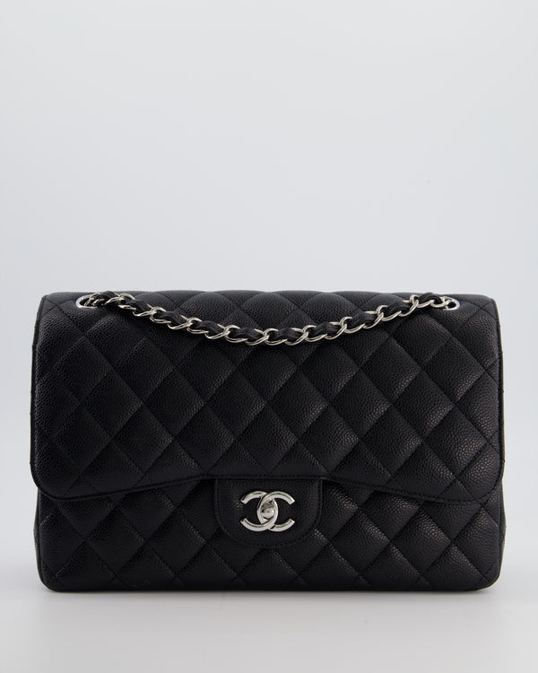 Chanel Black Jumbo Classic Double Flap Bag in Caviar Leather with Silver Hardware