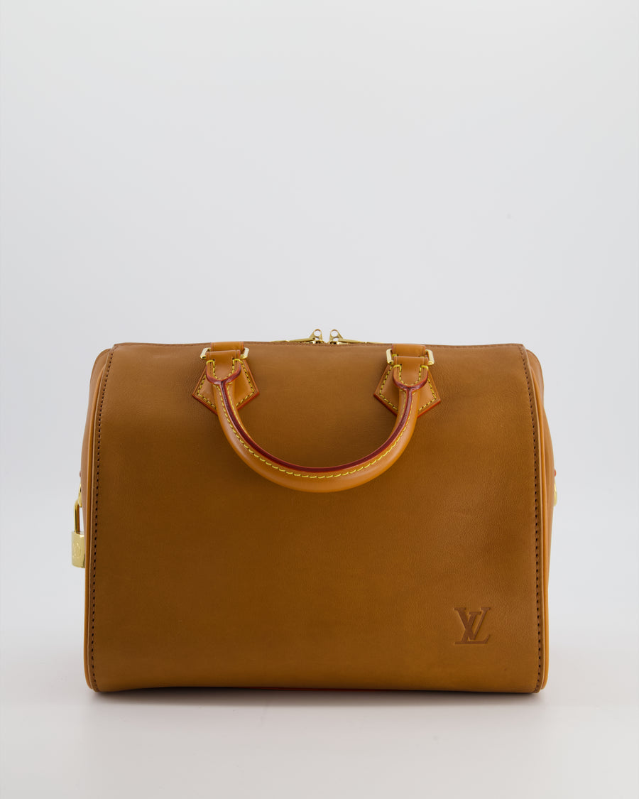 Louis Vuitton Tan Speedy 25 in Bag in Millesime Leather with Gold Hardware