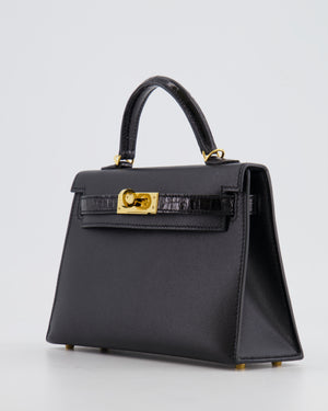 *ULTRA RARE* Hermès Mini Kelly II 20 Touch Bag in Black Madame Leather and Alligator Mississippesis Leather with Gold Hardware