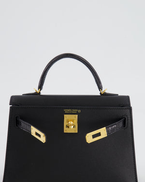 *ULTRA RARE* Hermès Mini Kelly II 20 Touch Bag in Black Madame Leather and Alligator Mississippesis Leather with Gold Hardware