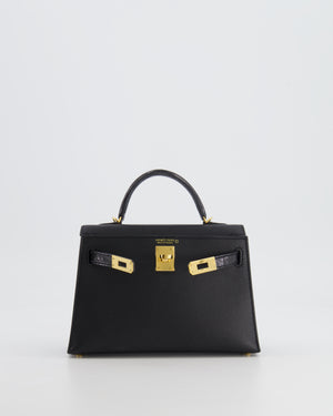*ULTRA RARE* Hermès Mini Kelly II 20 Touch Bag in Black Madame Leather and Alligator Mississippesis Leather with Gold Hardware