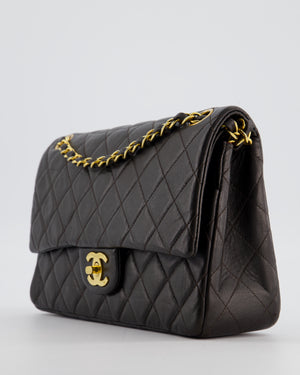 Chanel Espresso Brown Vintage Classic Double Flap Bag in Lambskin Leather with 24K Gold Hardware