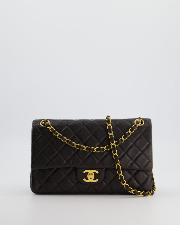 Chanel Espresso Brown Vintage Classic Double Flap Bag in Lambskin Leather with 24K Gold Hardware