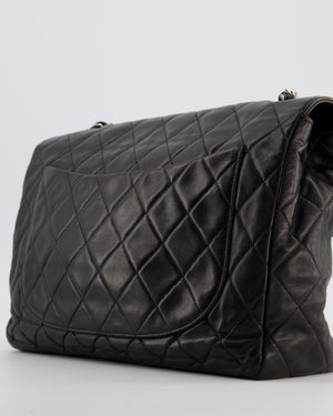 Chanel Black Vintage Jumbo Single Flap Bag in Lambskin Leather with Silver Hardware
