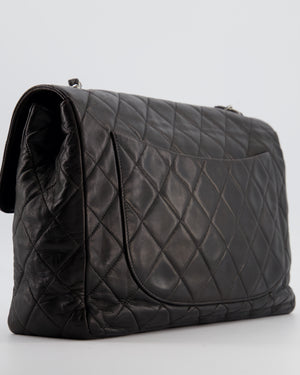 Chanel Black Vintage Jumbo Single Flap Bag in Lambskin Leather with Silver Hardware