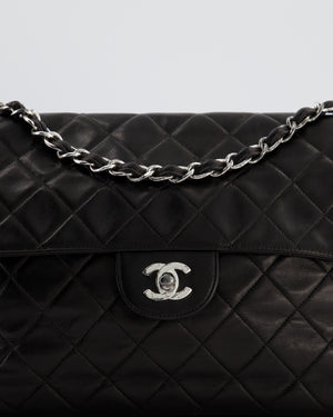 Chanel Black Vintage Jumbo Single Flap Bag in Lambskin Leather with Silver Hardware