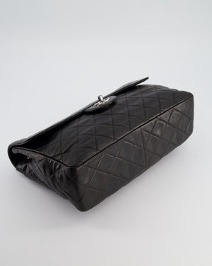 Chanel Black Vintage Jumbo Single Flap Bag in Lambskin Leather with Silver Hardware
