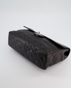 Chanel Black Vintage Jumbo Single Flap Bag in Lambskin Leather with Silver Hardware