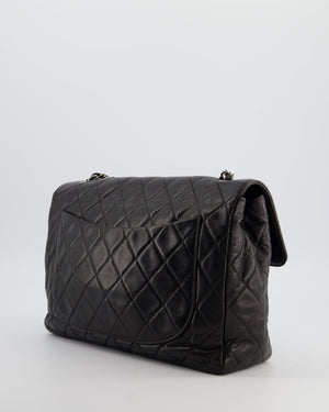 Chanel Black Vintage Jumbo Single Flap Bag in Lambskin Leather with Silver Hardware