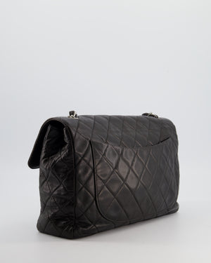Chanel Black Vintage Jumbo Single Flap Bag in Lambskin Leather with Silver Hardware
