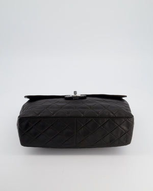 Chanel Black Vintage Jumbo Single Flap Bag in Lambskin Leather with Silver Hardware
