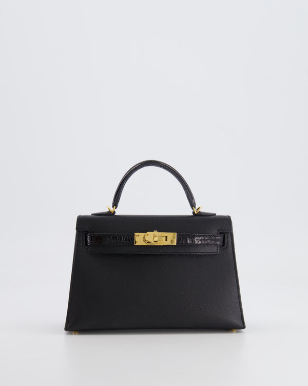 *ULTRA RARE* Hermès Mini Kelly II 20 Touch Bag in Black Madame Leather and Alligator Mississippesis Leather with Gold Hardware