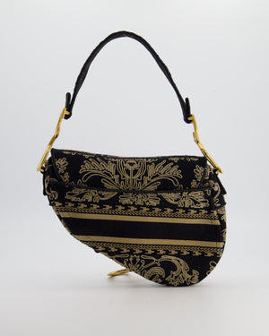 Christian Dior Blue and Beige Ornamental Embroidery Saddle Bag with Antique Gold Hardware