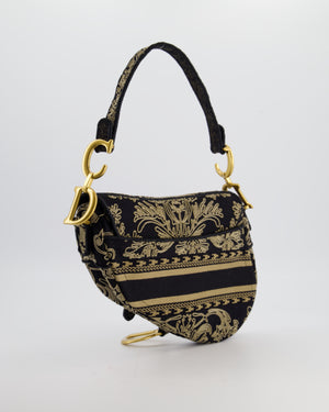 Christian Dior Blue and Beige Ornamental Embroidery Saddle Bag with Antique Gold Hardware