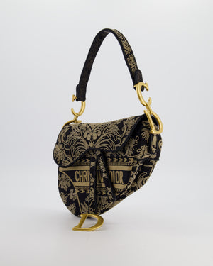Christian Dior Blue and Beige Ornamental Embroidery Saddle Bag with Antique Gold Hardware
