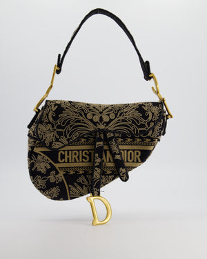 Christian Dior Blue and Beige Ornamental Embroidery Saddle Bag with Antique Gold Hardware