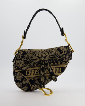 Christian Dior Blue and Beige Ornamental Embroidery Saddle Bag with Antique Gold Hardware