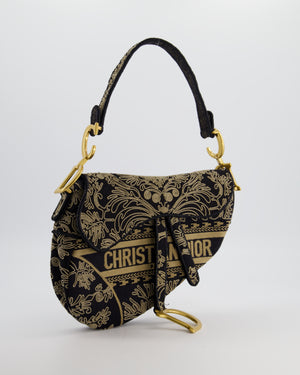 Christian Dior Blue and Beige Ornamental Embroidery Saddle Bag with Antique Gold Hardware