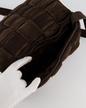 *HOT* Bottega Veneta Chocolate Brown Cassette Padded Intrecciato Suede Shoulder Bag with Gold Hardware